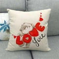 Linen square throw pillow cover featuring cartoon bears and LOVE print on a sofa - 18x18 Inch / Cartoon Bear LOVE Heart Style (2)