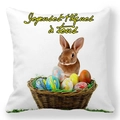 Easter bunny and colorful eggs printed on a white peach skin square pillow cover - French Brown Bunny Easter Egg Basket Style (34)