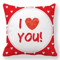 Red peach skin square pillowcase with white heart patterns and I Love You text - Full Red Hearts I LOVE YOU Style (24)