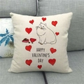 Linen Valentine's Day pillow cover with cute white cat and hearts on gray sofa - White Cat Heart Gift (9)