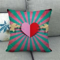 Detail view of linen Valentine cushion with red stripes and Cupid arrows on a sofa - 18x18 Inch / Cupid Archery Heart Radial Pattern Style (3)