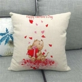Detail of linen pillow cover featuring a cute animal holding a heart for Valentine's Day - 18x18 Inch / Cartoon Animal Holding Heart Happy Valentine's Day Style (7)