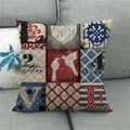 Close-up of linen pillow cover with LOVE print and vintage patchwork design details - 18x18 Inch / American Country Collage LOVE Text Style (6)
