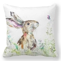 Housse de coussin carrée avec motif de lapin aquarelle et papillon pour Pâques - Lapin Regardant un Papillon (34)
