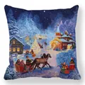 Christmas pillowcase with Russian winter village illustration and festive snow scene - Russian Village Snow Night (37)