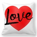 Square peach skin pillowcase with red heart and black Love text on white background - Simple Red White Love Design (31)