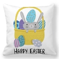 Happy Easter peach skin square pillowcase featuring a grey rabbit and colorful eggs - Grey Bunny Yellow Basket Style (21)