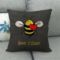 Linen pillow cover with cute cartoon bee and heart design featuring Bee Mine text - 18x18 Inch / Cartoon Bee Holding Heart Bee Mine Style (10)