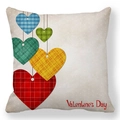 Valentine's Day pillowcase featuring colorful plaid hanging hearts on beige fabric - Beige Plaid Hearts Style (27)