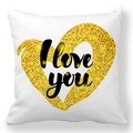 White heart throw pillow cover with golden glitter and I love you script design - White Base Big Gold Glitter Heart I Love You Style (37)