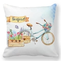Housse de coussin Pâques avec vélo vintage bleu et tulipes roses style aquarelle - Vélo Vintage avec Fleurs (21)
