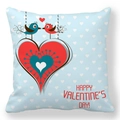 Peach skin square pillowcase with cartoon love birds and Happy Valentine's Day text - Blue Background Kissing Birds Style (26)