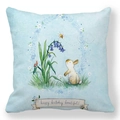 Easter peach skin pillowcase featuring white rabbit and Happy Birthday banner print - Light Blue White Bunny Hyacinth Greeting Style (22)