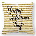 Valentijnsdag kussensloop met goud-witte strepen en zwarte Happy Valentine's Day tekst - Gouden en Witte Strepen Happy (37)