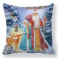 Christmas peach skin pillowcase featuring Santa and reindeer cartoon oil painting - Nordic Christmas Animals (38)