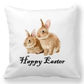 Housse de coussin Joyeuses Pâques avec motif lapins aquarelle sur tissu peau de pêche - Deux Lapins Bruns (22)