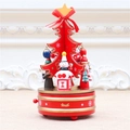 Red wooden rotating Christmas tree music box with festive ornaments and star topper - Red