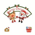 Christmas window static stickers featuring Santa Claus and reindeer with a festive banner - Fan-Shaped Santa Reindeer (05) / 12x16cm