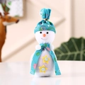 Detailed view of snowman Christmas gift bag with blue polka dot hat and stars - Snowman (Blue Hat Polka Dot Scarf) / Blue