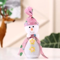 Detail of Christmas snowman plush ornament with floral hat and yellow star buttons - Snowman (Pink Hat Polka Dot Scarf) / Pink