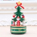 Drehbare hölzerne Weihnachtsspieluhr mit grünem Baum, Weihnachtsmann und Ornamenten - Grün