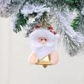 Detalle de Papá Noel con campana dorada y tela de felpa en una rama de árbol nevada - Santa Claus