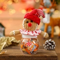 Miniature gingerbread man Christmas candy jar with festive plush toy top and clear base - Red Hat Style