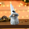 Halloween gnome plush with blue bat hat and grey beard for festive window display decor - White