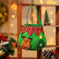 Sacchetto regalo di Natale verde in feltro con renna 3D e manico a righe rosse - Stile Renna Verde