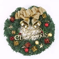 Couronne de Noël avec aiguilles de pin vertes, lettrage doré et boules décoratives rouges - Style à nœud doré C2-4 / 30cm