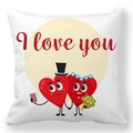 White square peach skin pillowcase featuring I Love You text and heart characters - Couple Heart Illustration Style (38)