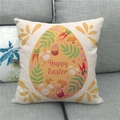 Dettaglio della federa in lino Happy Easter con stampe di coniglio e uova - Stile Coniglio Pulcino Ombra Uovo Giallo (18)