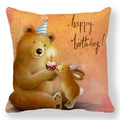 Square peach skin pillowcase with cute bear, bunny, and Happy Birthday cake illustration - Bear and Bunny Birthday Cake Style (23)