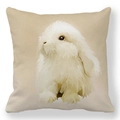 Housse de coussin lapin de Pâques avec illustration lapin blanc en tissu peau de pêche - Lapin à Poils Longs Blanc sur Beige (40)