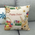 Detail of Happy Easter linen pillowcase with cute bunny and egg print on grey sofa - 45x45cm / Happy Easter Text Bunny Style (5)