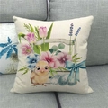 Easter linen pillow cover featuring festive eggs and tulips on a grey sofa - 45x45cm / Pastoral Tulip Chick Style (8)