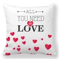 Peach skin pillow cover with All You Need Is Love text and red heart pattern - Typography Heart Style (30)