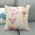 Linnen kussensloop met roze bloemen, hartpatroon en artistieke One Love tekst ontwerp - One Love Floral (20)