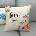 Detalle de funda de almohada de lino con flores rosas y letras de arte Love You - Texto Artístico Love You Floral (4)