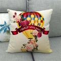 Détail de la taie d'oreiller en lin avec ballon coeur et texte I REALLY LOVE YOU - Montgolfière Rose Floral (9)
