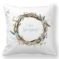 Housse de coussin peau de pêche avec motif couronne de printemps et plumes - Nid Vintage avec Œufs Bleus (24)