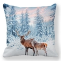 Christmas pillowcase featuring reindeer in a snowy forest on soft peach skin fabric - Snowy Field Elk (40)