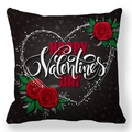 Black peach skin square pillowcase with red roses and Happy Valentine's Day text - Black Rose Valentine Style (32)