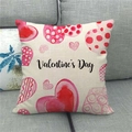 Linen Valentine's Day pillowcase with pink hearts and artistic lettering on a gray sofa - Happy Valentines Day Heart Dot Style (20)