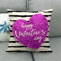 Housse de coussin lin Saint Valentin avec rayures noires et cœur en peluche violette - Rayures Horizontales Cœur Peluche Violet (19)