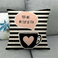Linen striped pillowcase with cup and heart design featuring You Are My Cup Of Tea text - You Are My Cup Of Tea (20)