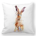 Housse de coussin lapin de Pâques en peau de pêche avec motif lapin aquarelle sur blanc - Lièvre Brun Artistique Réaliste (25)