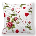 Square peach skin pillowcase with vintage red rose floral and heart romantic patterns - Retro Art LOVE Style (33)