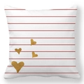 Modern white peach skin pillowcase with red stripes and four golden metallic hearts - Red And White Stripes With Gold Hearts Style (39) / 18x18 Inch