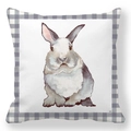 Housse de coussin lapin de Pâques avec motif aquarelle et bordure vichy grise - Lapin à l'Aquarelle avec Bordure Vichy (21)